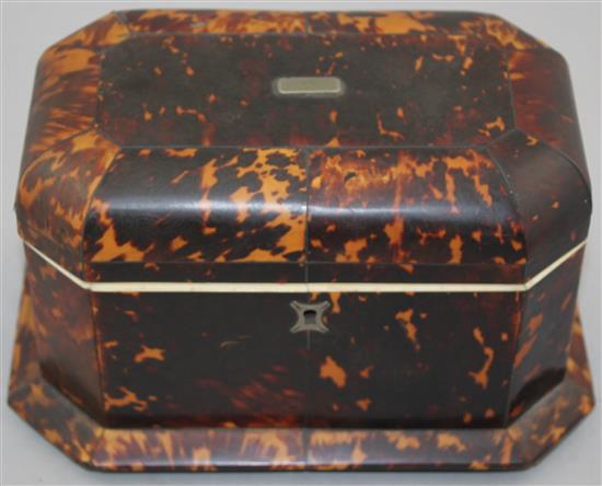 A Victorian tortoiseshell two division tea caddy, 9in.